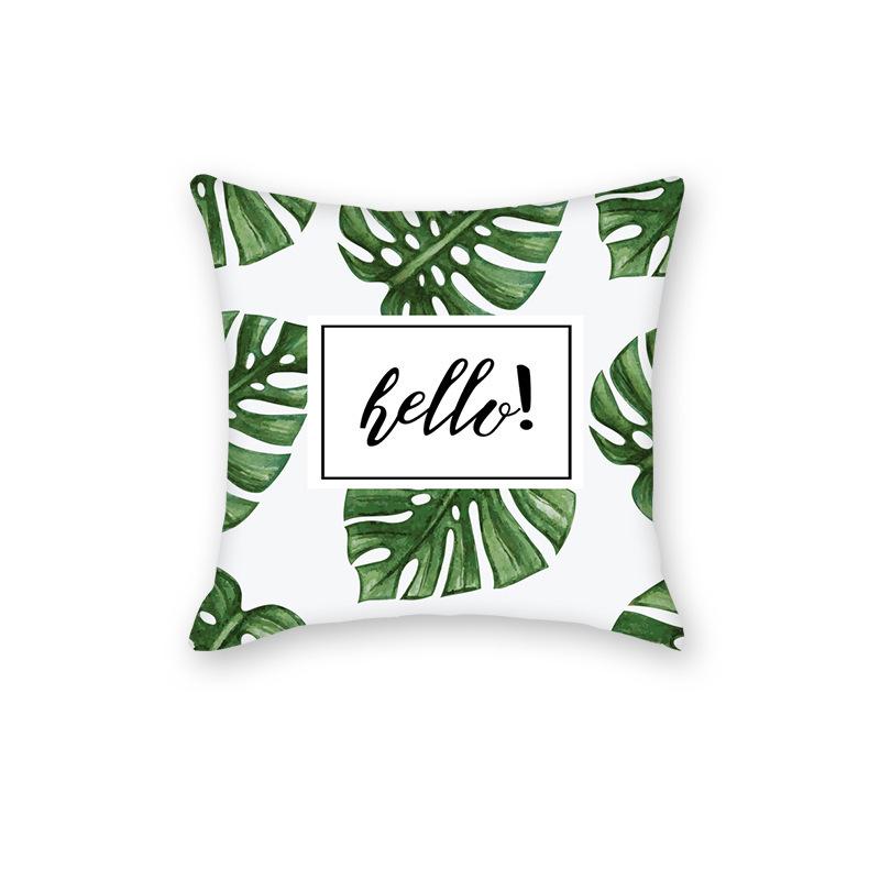 Natural Style Green Leaves Rainforest Pillow Home Sofa Printed Letters Green Cushion Pillow Cover