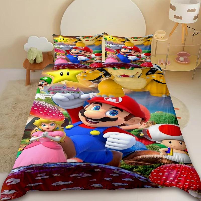 

Princess Peach Duvet Covers Japanese Anime Cartoon Super Mario Bedding Set Queen King for Girl Teens Bedroom 135x200cm