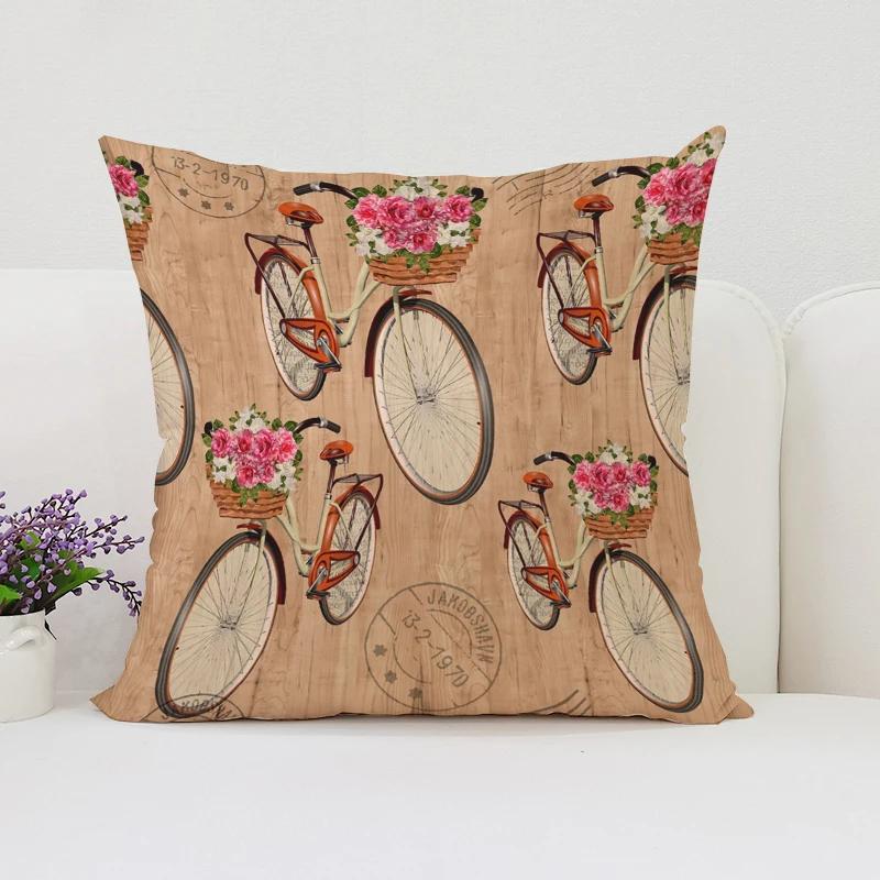 Наволочка 45x45 Винтажный велосипед Двусторонняя печать Декоративная наволочка для дивана Домашний подарок Декоративная наволочка для комнаты 12x12Inch