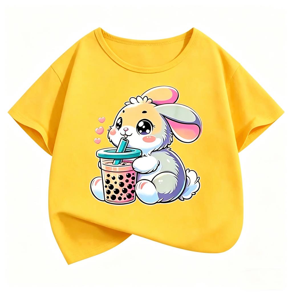 Cute Rabbit Graphic Kids Tshirts Summer Short Sleeve Tees Cartoon Animal Boys Girls Clothes Kawaii Tops Y2K Children T-shirt