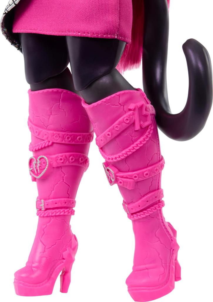 Monster High Catty Noir Doll with Pet Cat Charm and Accessories Including Backpack, Music Book, and Microphone