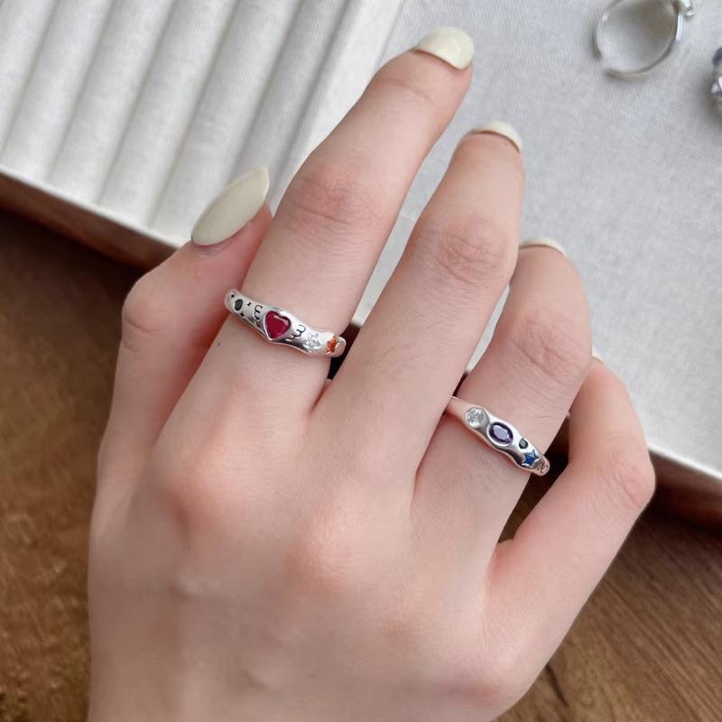 Heart Design Elegant Adjustable Copper Ring For Women With Stylish Colorful Stones Zirconia