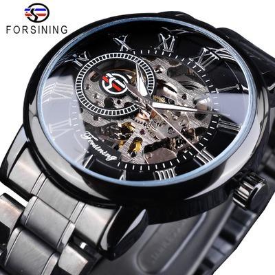 Forsining Men'S Fashion Casual Steel Belt Roman Hollow, Mechanical Watch