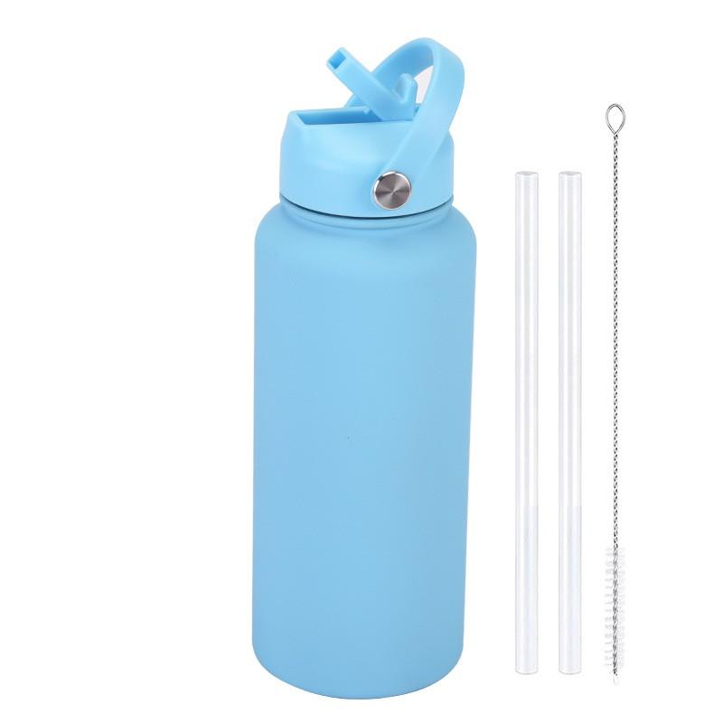 1L Stainless Steel Vacuum Insulated Water Bottle With Handle Straw Lid Outdoor Sports Travel
