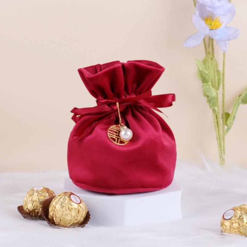 10Pcs Velvety Cloth Drawstring Bag Wedding Gift Wrapping Pouches Birthday Party Treat Bag For Candy Chocolate Jewelry