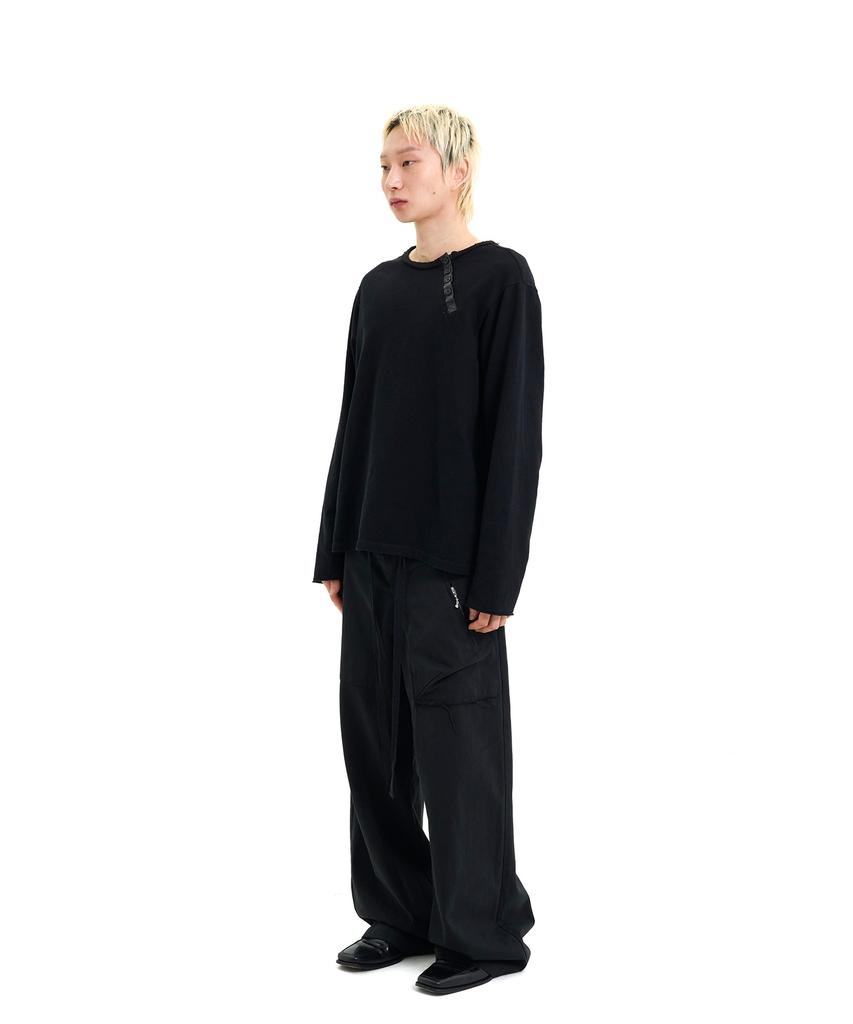 Laekeulopeu Zip Housing Loose Trousers - Black