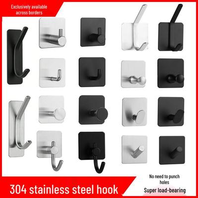 304 Edelstahl Badezimmer Klebehaken ohne Bohren für Kleidung, Mäntel und Hüte - Einzelner selbstklebender Metallaufhänger.