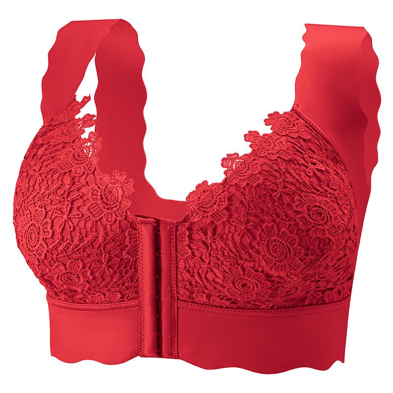 

Большой размер Застежка спереди Без подкладки Тонкое нижнее белье Красивая спина Бесшовный Большой бюст Пуш-ап бюстгальтер 3XL красный