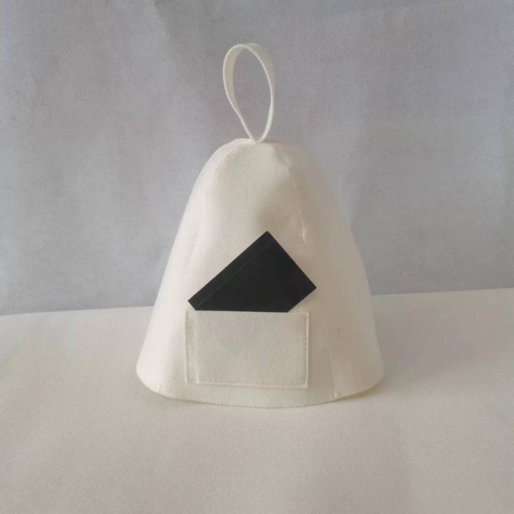 Gray & White Felt Bath Cap  Minimalist Thickened Sauna Hair Drying Cap Absorbent Heat-Preserving with Card Pocket