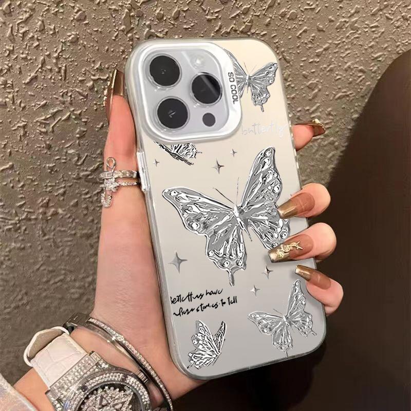 Luxury Laser Silver Gold Butterfly Phone Case For Samsung Galaxy S24 Ultra S23 S22 Plus S21 FE A25 A35 A55 A34 A54 A33 A53 Cover