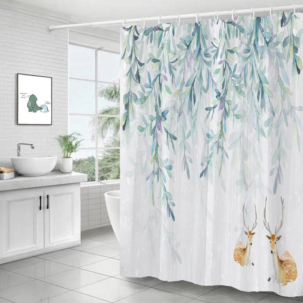 Tropical Plants Green Leaf 3D Printing Shower Curtain Polyester Waterproof Bathroom Curtain Home Decoration Curtain With Hook