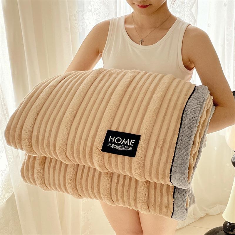 Milk Rabbit Fluffy Blanket - Mother & Child Striped Fleece, All-Season Cozy Small Throw