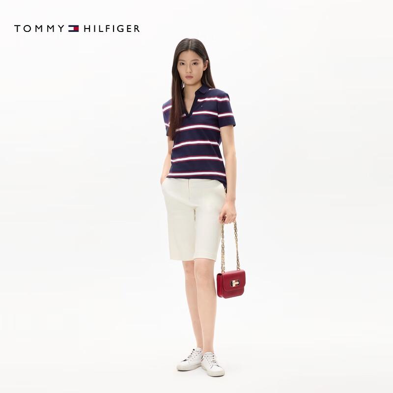 Tommy Hilfiger Women's Striped V-Neck Pique Polo Shirt