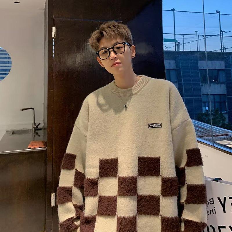 

Men s High-End Checkered Sweater - Trendy Winter Knitwear L абрикосовый