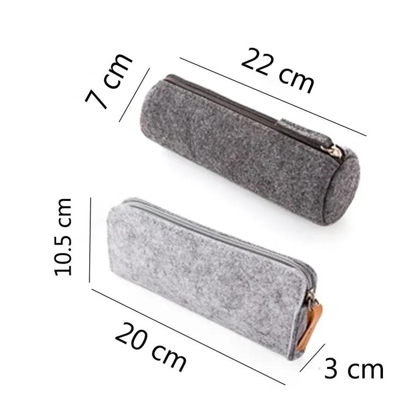 Retro Felt Pencil Pen Case Pouch Zipper Bag Portable Purse School Stationery Office Supplies Simple Style for Student Gift