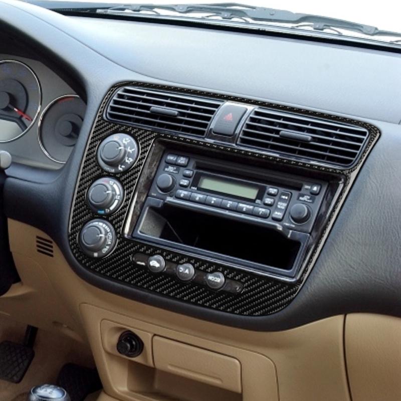 Real Carbon Fiber Compact Disc Panel Car Interior Accessories Cover Sticker Automotive Trim For Honda Civic 2003-2005