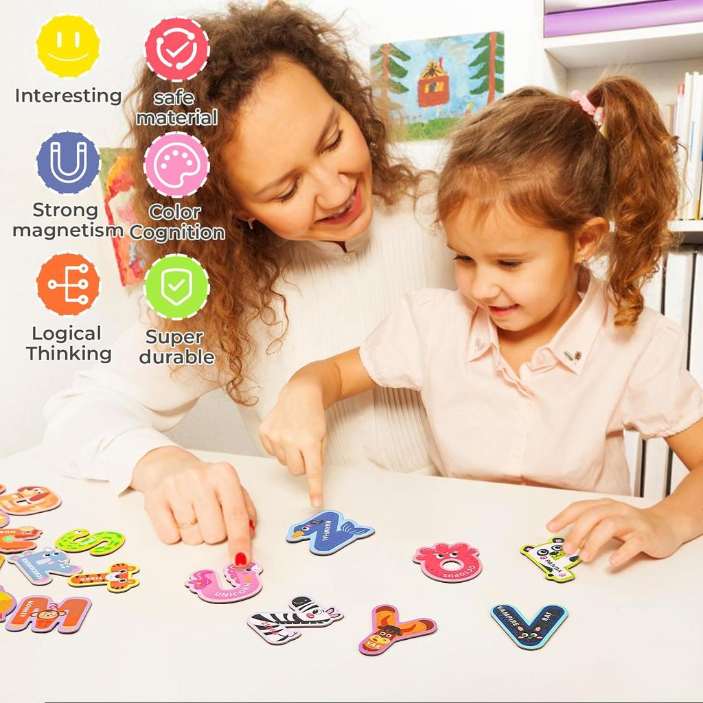 Montessori-Cartoon-Magnete für die Kühlschrankdekoration, lustige Tier-Kühlschrankmagnete für Kinder, süßes magnetisches Buchstaben-/Zahlenspielzeug