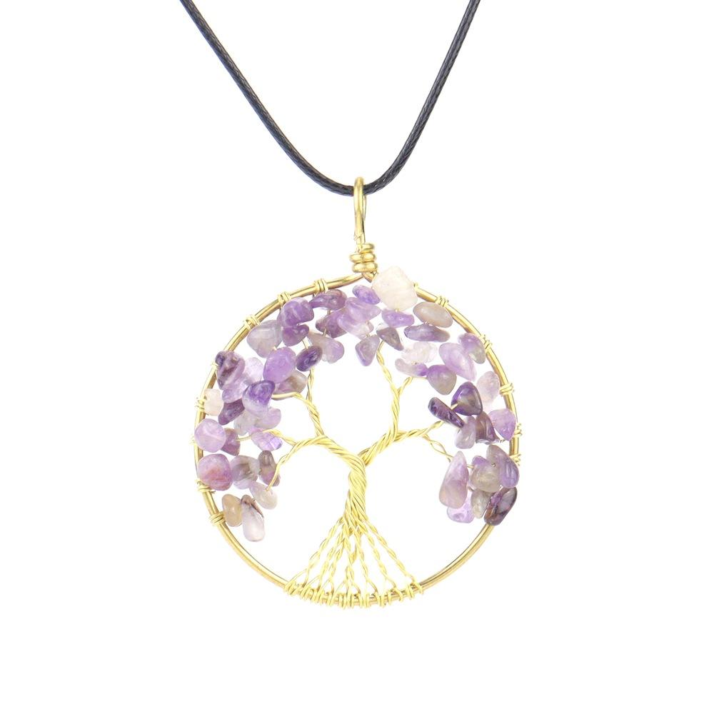Hand-Wound Natural Gravel Raw Copper Tree Root Life Tree Necklace Crystal Stone Pendant Necklace N46