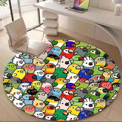1PC Parrot Party Office Round Area Rug, Mat Suitable For Office, Under Office Chairs Bedroom Living Room Home Decor, Room Deco