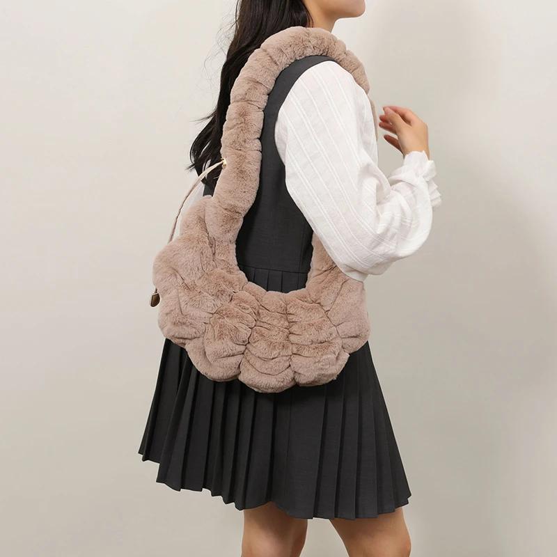 Soft Faux Fur Crossbody Bags for Women 2024 Winter Designer Korean Fashion Handbags New Trend Warm Shoulder Bag
