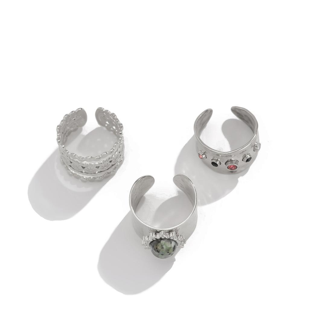 Fashionable Joint Combination Rings for Women Hip-Hop Metal Lava Gemstone Ring Set