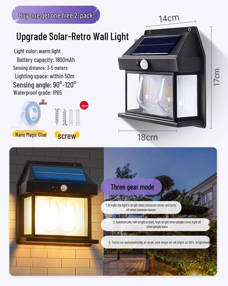Solar-Außenwandleuchte wasserdicht für Hof, Villeneingang und Gartenpatio
