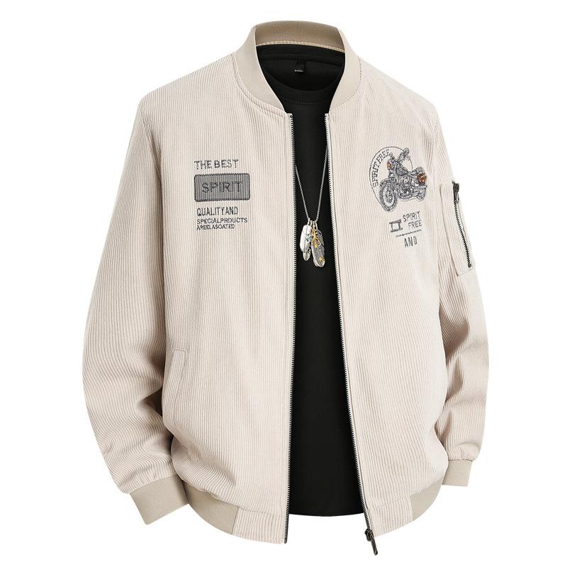 Spring Plus Size Jacket Men's Spring and Autumn Hong Kong Style Men's Printed Corduroy Jacket Plus Size Loose Baseball Collar Jacket