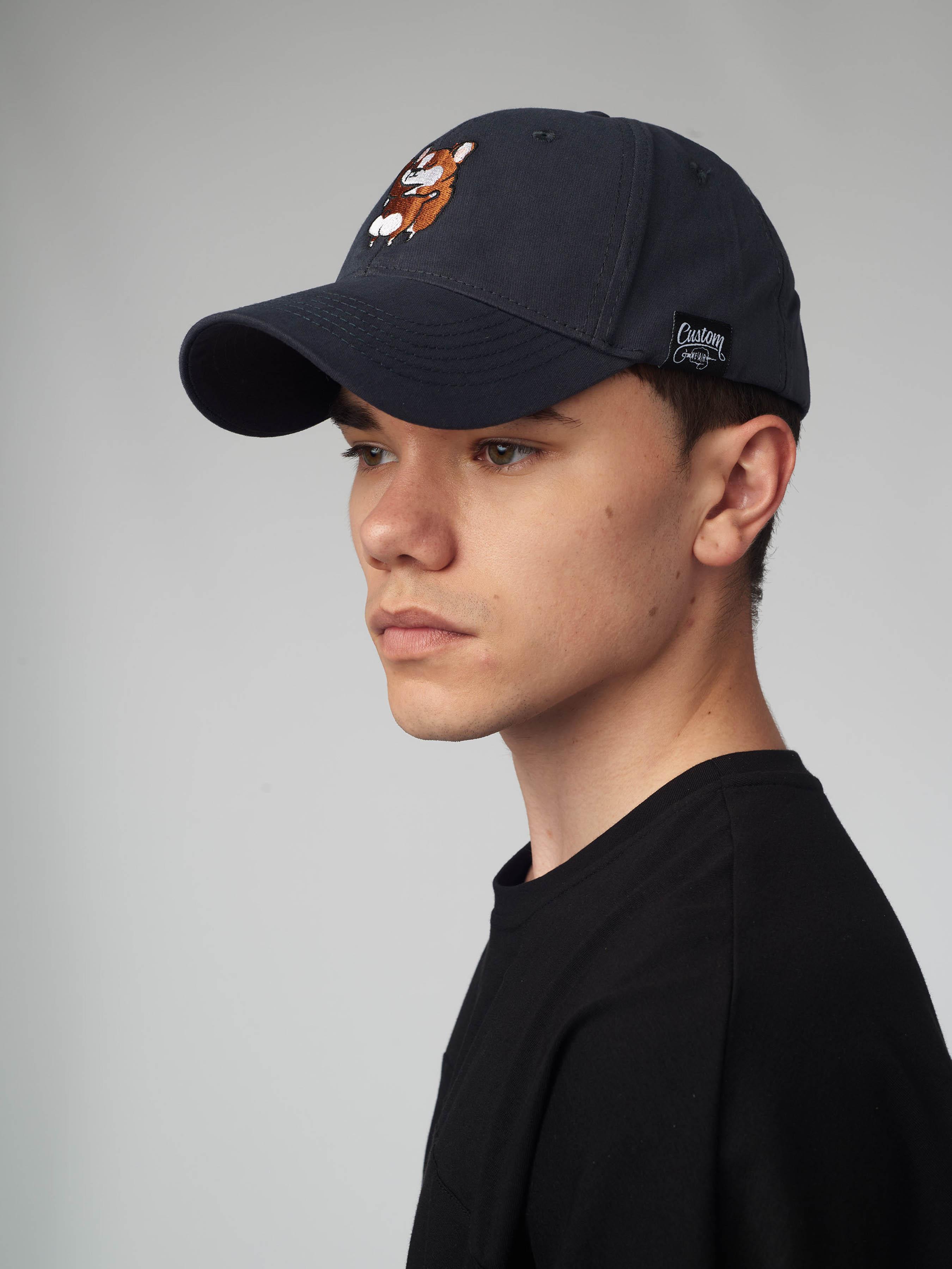 Хлопковая бейсболка с животными черная серая Custom Wear