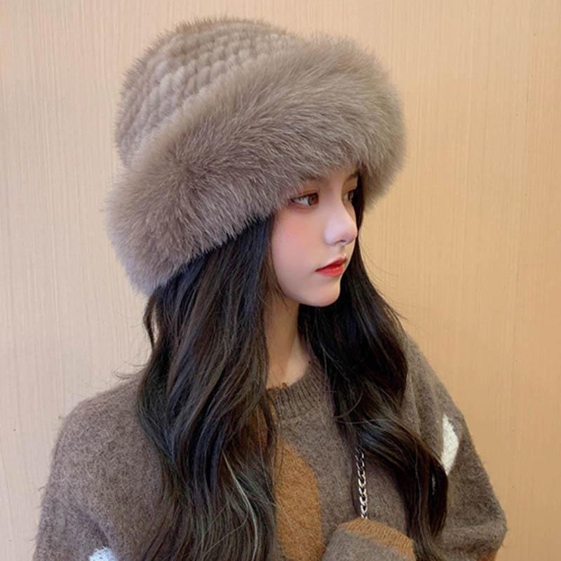 

Зимняя шапка, женская шапка с лисой, теплая и утепленная в западном стиле, модный берет, защита ушей, холодная шапка One size