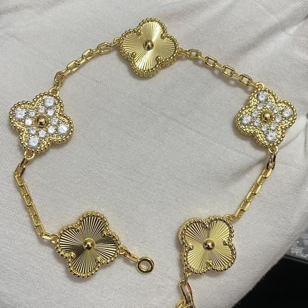 Nuova Versione Bracciale Quadrifoglio Cinque Fiori Agata Rossa Naturale Madreperla Bianca Bracciale da Donna Bracciale Laser