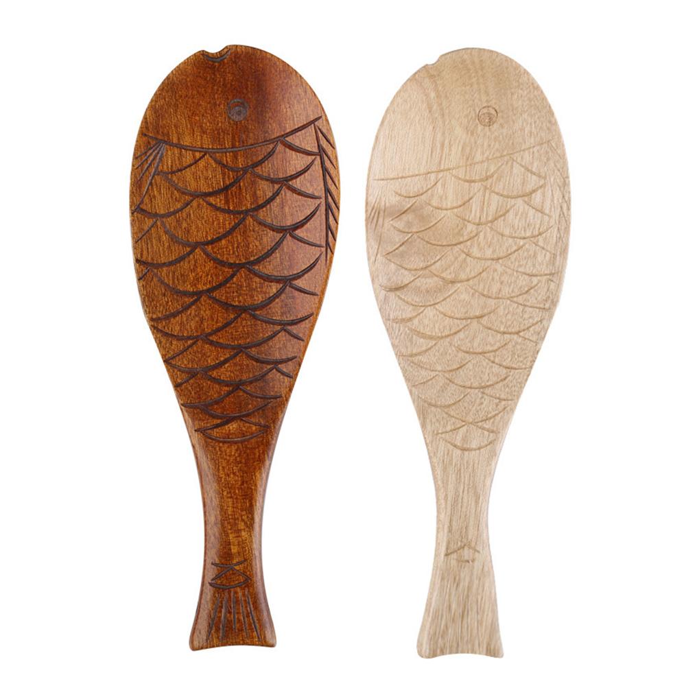 1pcs Wooden Rice Spoons Rice Scoop Paddle Cute Fish Shape Kitchen Rice Serving Spoon Wooden Utensils For Home