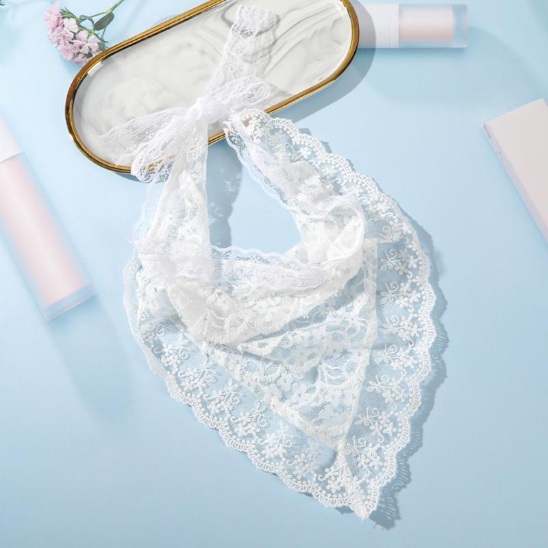 Hot Girls White Lace Bandana Summer Sunproof Turban Tie Back Camping Headwrap Lovely Girls Traveling Hair Kerchief