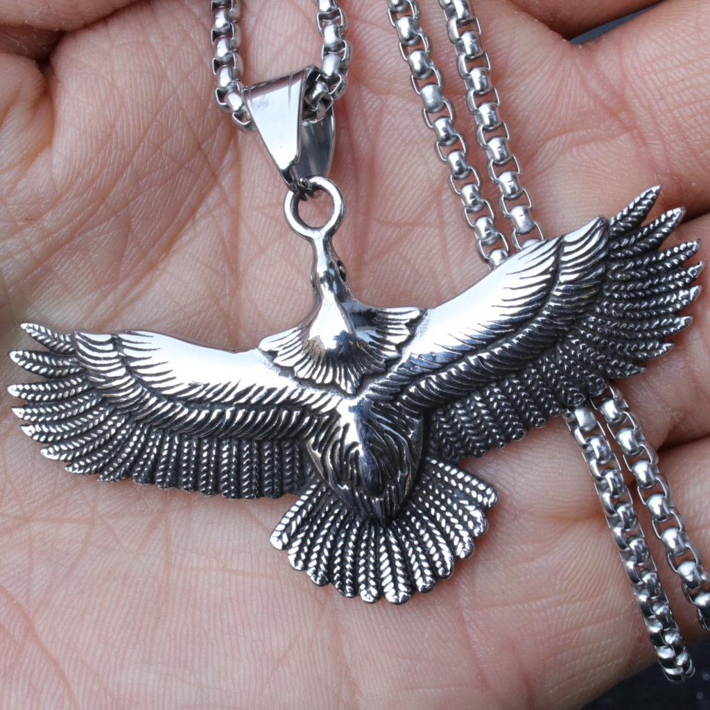 Retro Punk Titanium Steel Polished Blackened Eagle Pendant Necklace Men Personality Trendy Jewelry Accessory