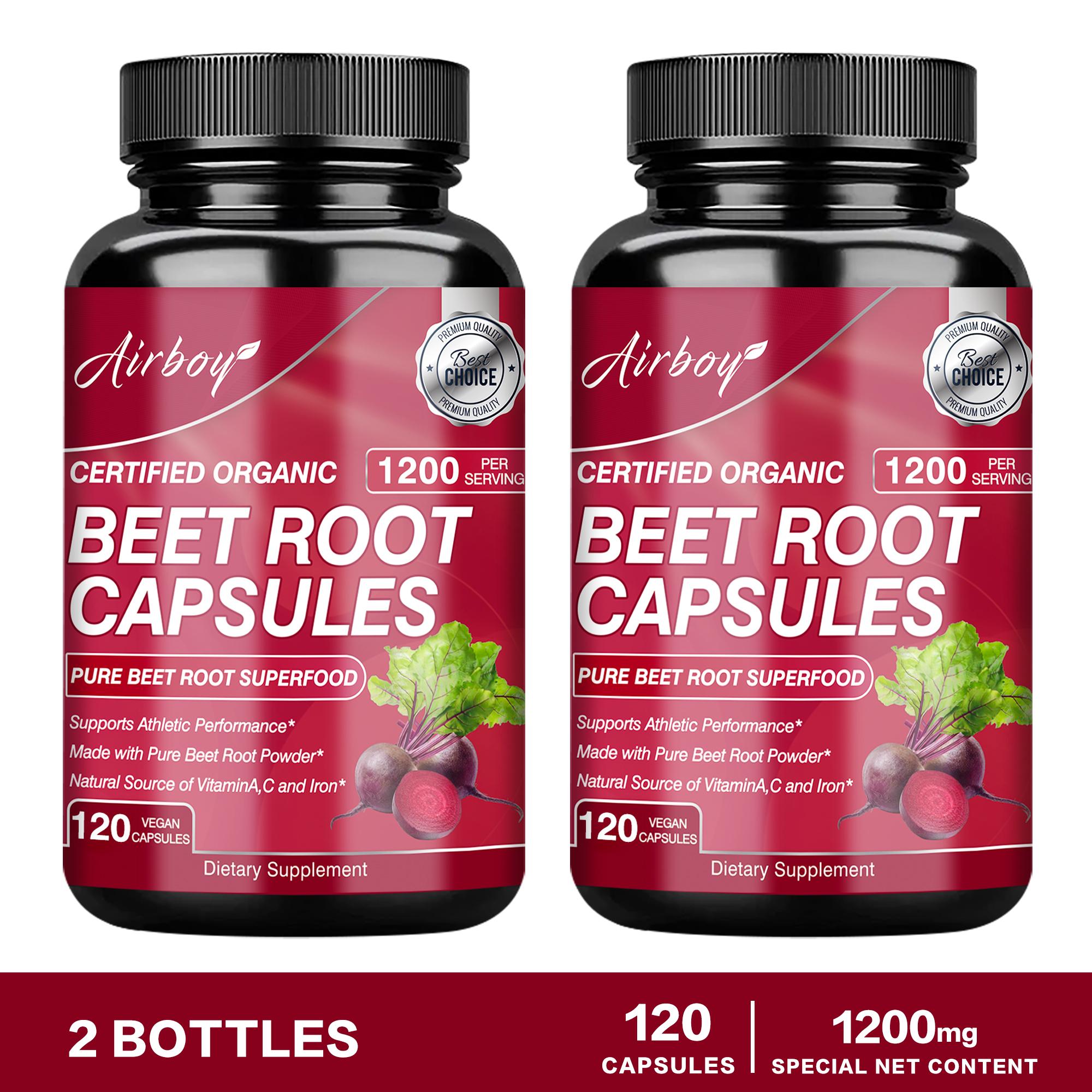 Cápsulas de beterraba, altamente absorvíveis, 1200 mg de pó de beterraba orgânica por dose, adequadas para homens e mulheres. 120*2 pink