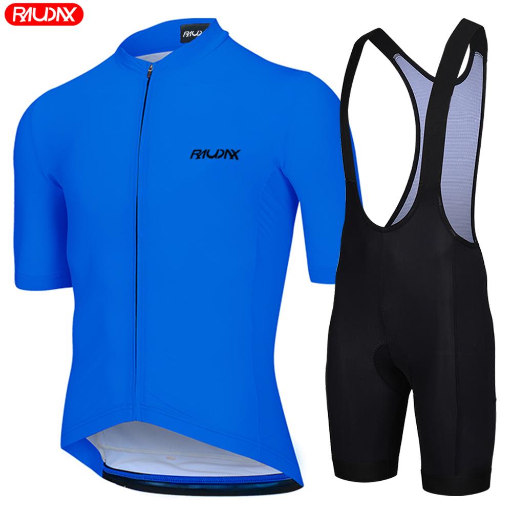 Raudax 2026 Men's Short Sleeve Cycling Jersey Set Fluorescent Yellow Summer Triathlon Bike Uniform Ropa Ciclismo Hombre