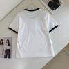 New Season Embroidered Letter Color Block Round Neck T-Shirt