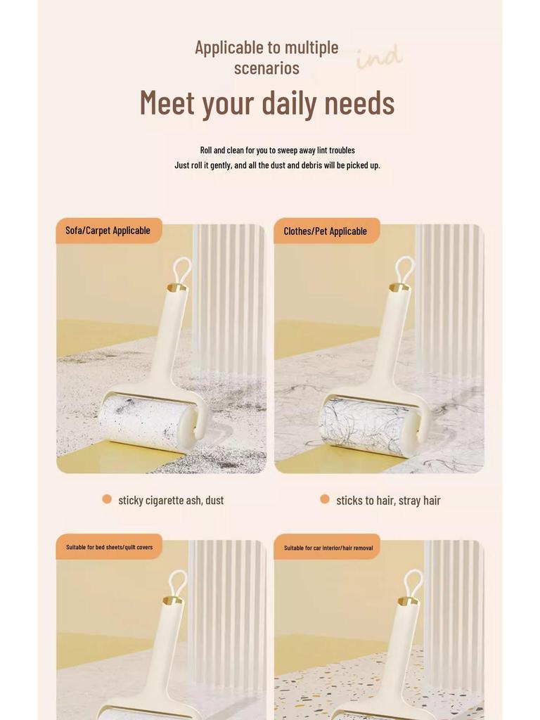 Cat Hair Removal Lint Roller Brush with Tearable Drum Replacement for Clothes and Household Cleaning