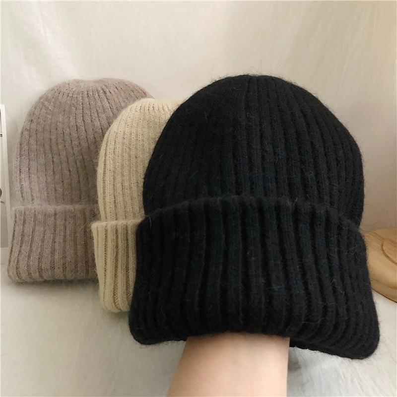Autumn and Winter Rabbit Fur Knitted Ear Protection Hat for Women Double Layer Thickened  Warm  Soft and Waxy Woolen Hat Casual Baotou Cold Hat