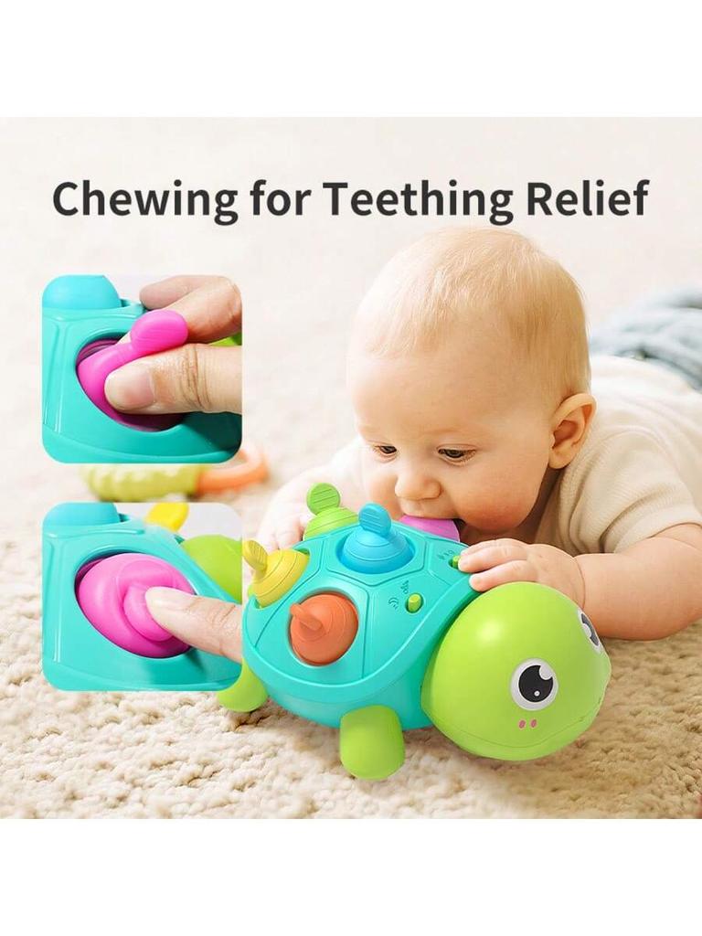 Baby crawling toy with sound and light turtle, baby learning to crawl educational toy, can chew and molar silicone sleep aid toy