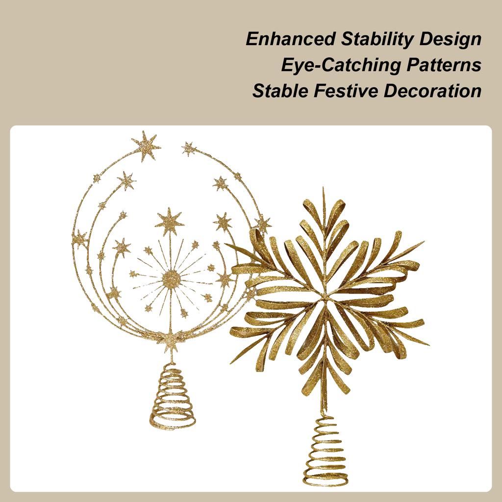 2026 Christmas Tree Topper Star Iron Carving 3D Snowflake Christmas Tree Star Topper Metal Ornaments Display Holiday Decorations