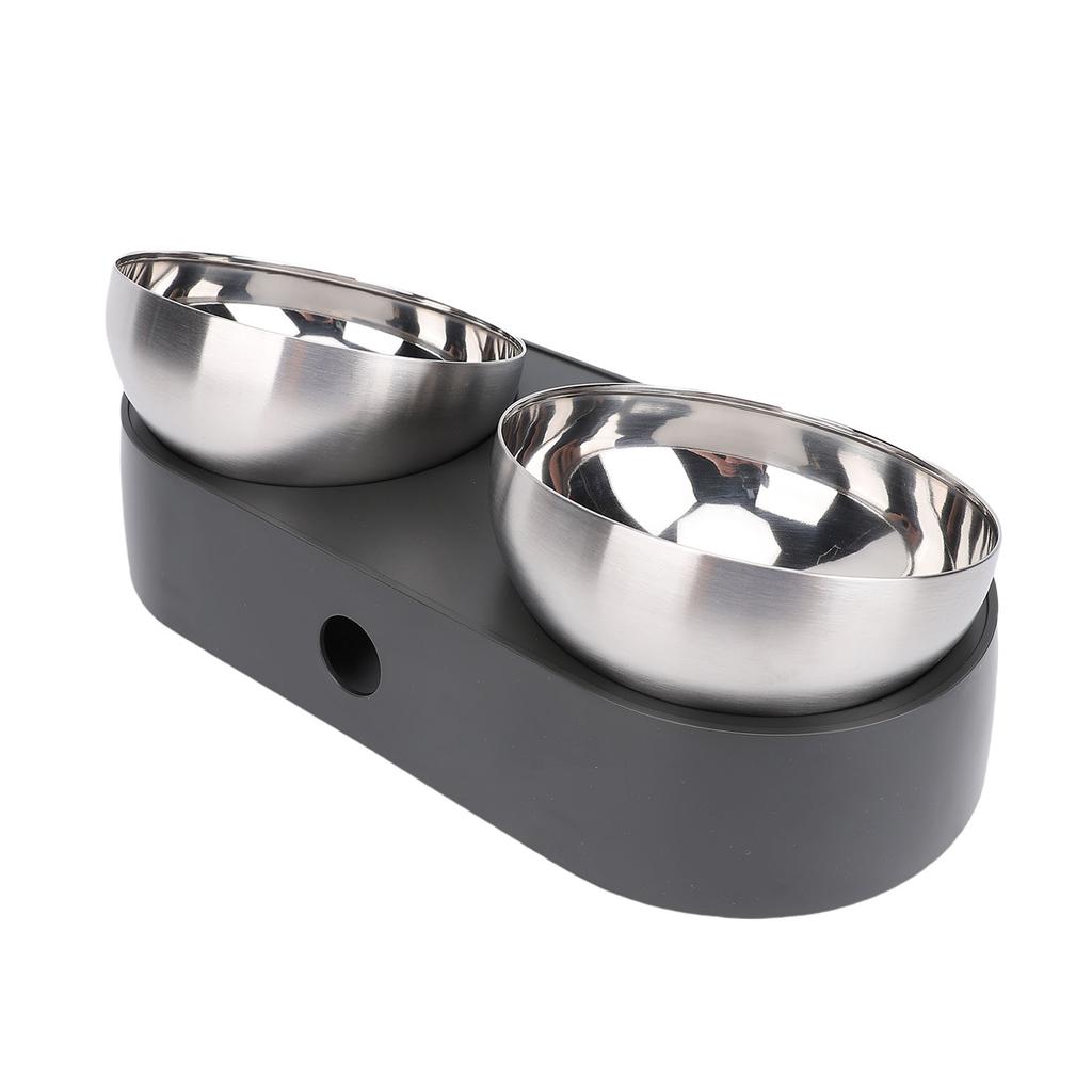 Cat Double Food Bowl Plastic Stainless Steel Raised Dog Cat Bowl Large Capacity Pet Water and Food Bowl Set with Non Slip Base