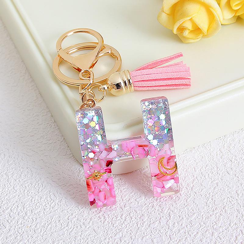 Exquisite 26 English Alphabet Letter Tassel Keychain Resin Pendent A To Z Keyring For Women Jewelry Accessories Gift