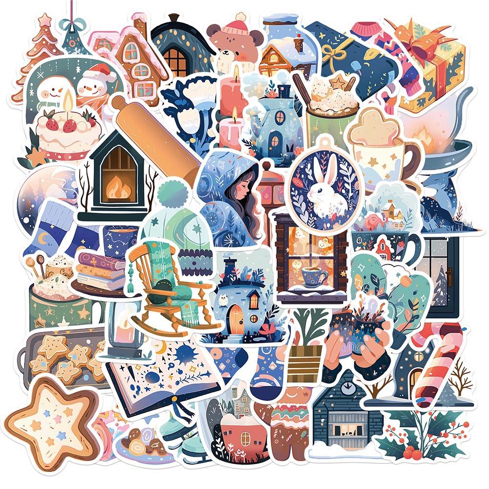 50Pcs Warm Winter Crystal Ball Christmas Tree Stickers Crafts Scrapbooking Book Label Decorative Sticker DIY Stationery Notebook Decals