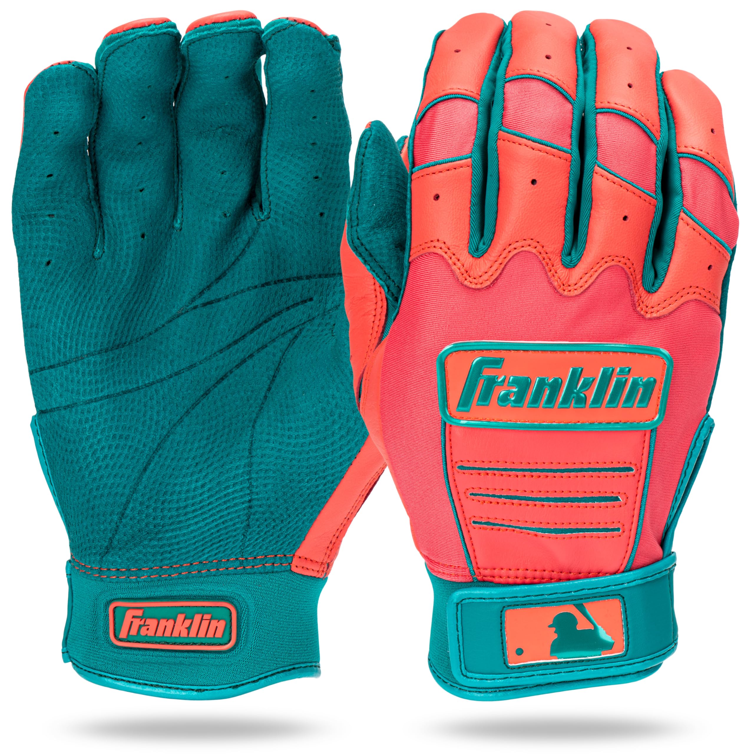 

Franklin Sports MLB Batting Gloves CFX Pro Pair Adult and Youth Baseball Softball Premium Leather Teal Coral Large S