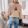 Women's Back Patchwork Lace Trim Hollow Out Raglan Sleeve Long Sleeve T Shirt Top Women Fashion Daily Basic Casual Slim Fit Ladies Elegant Top