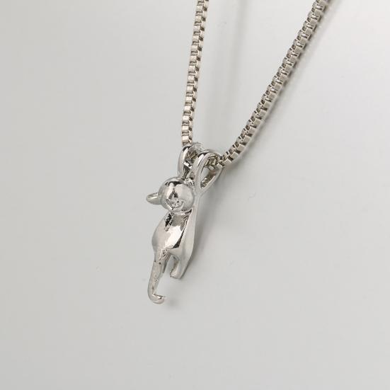 Women Silver Plated Lovely Jumping Cat Pendant Charm Princess Necklace Jewelry