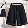 DIMANAF 2026 Sommer Plus Size Kvinder Korte Bukser Jeans Elastisk Talje Oversize Løse Afslappede Dame Shorts Denim Bomuld Ensfarvet