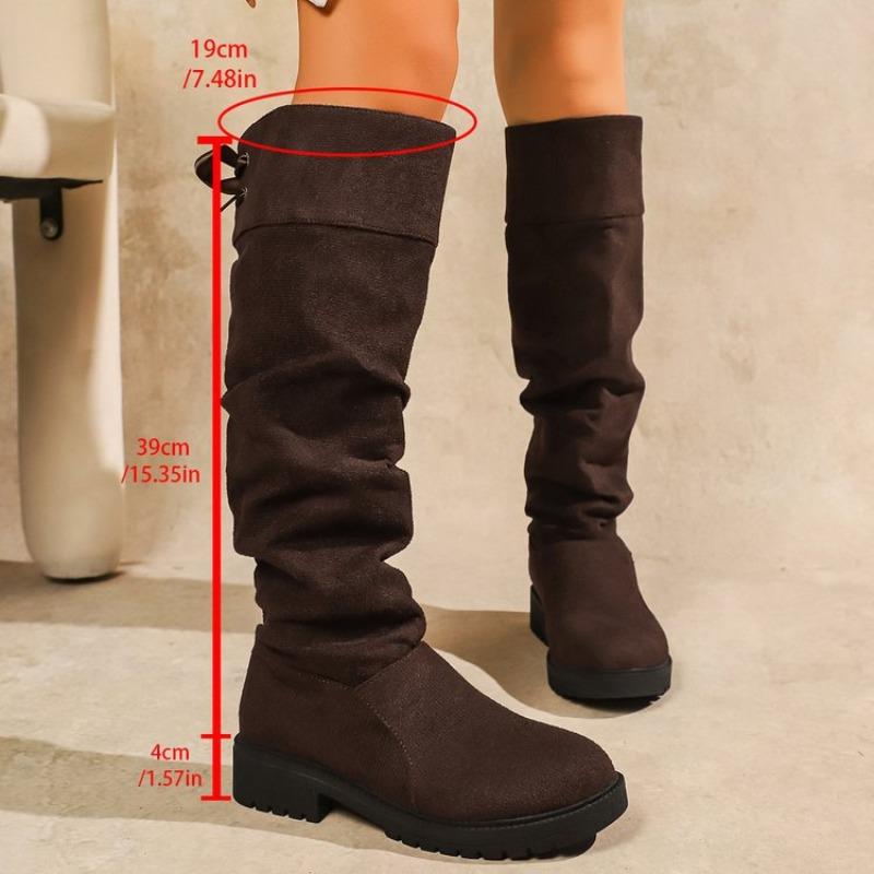 Back Lace-up Shoes, High Boots, Women's Thick Heels That Don't Reach The Knees, Long Boots, Slimming Boots