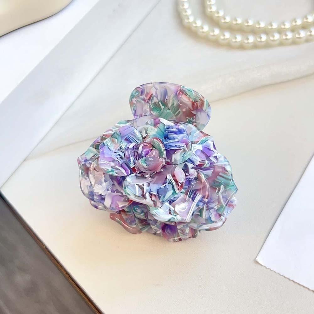 Elegant Flower Shark Clip Korean Style Acetic Acid Hair Claw Fashion Camellia Hair Claw Daily