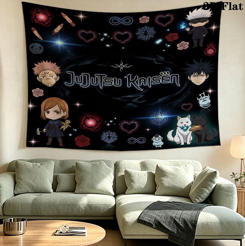 Jujutsu Kaisen Wandteppich Ästhetisches Wandbehang Gedruckter Stoffdecke Dekorative Wandteppiche Für Schlafzimmer Wohnzimmer Heimdekoration